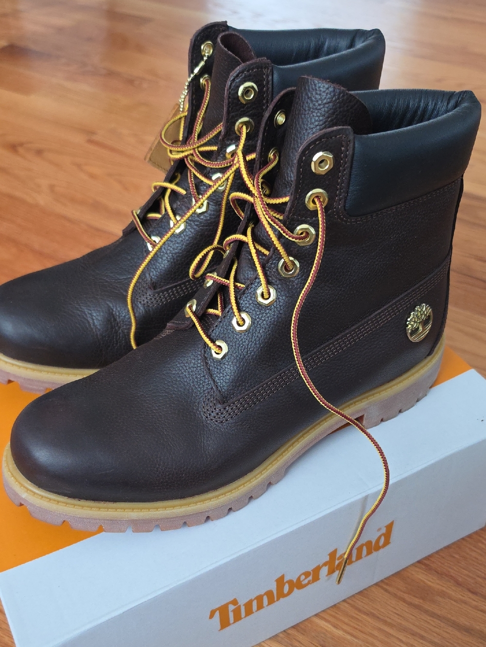 Timberland Dark Brown Leather Lace-Up Work Boots with Gold Hardware